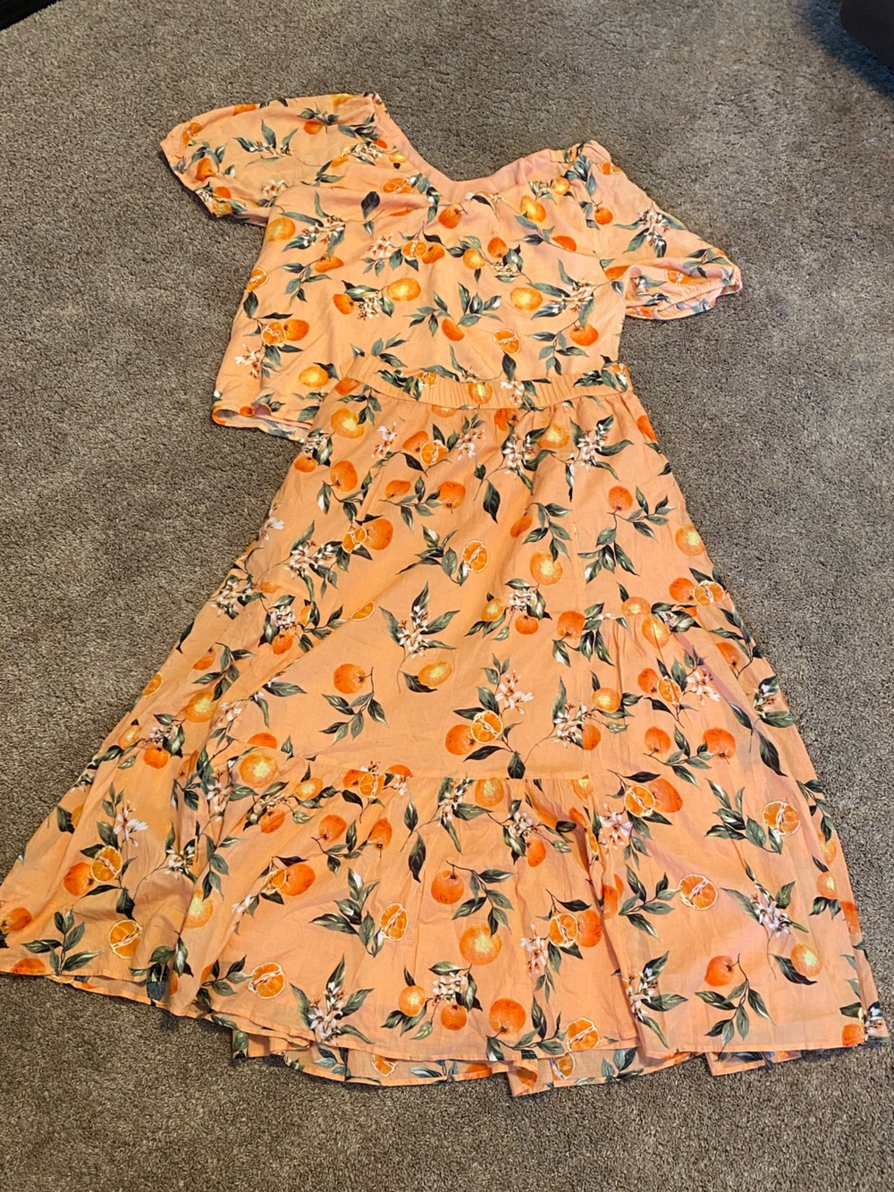LOFT Peach-Orange Citrus Print skirt and shirt set